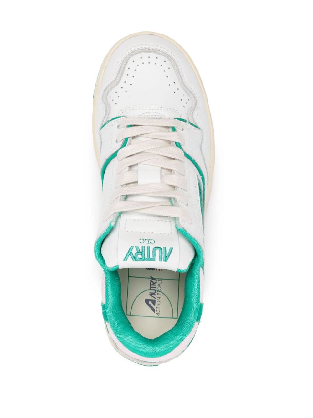 Shop Autry Clc Sneakers In White And Green Leather