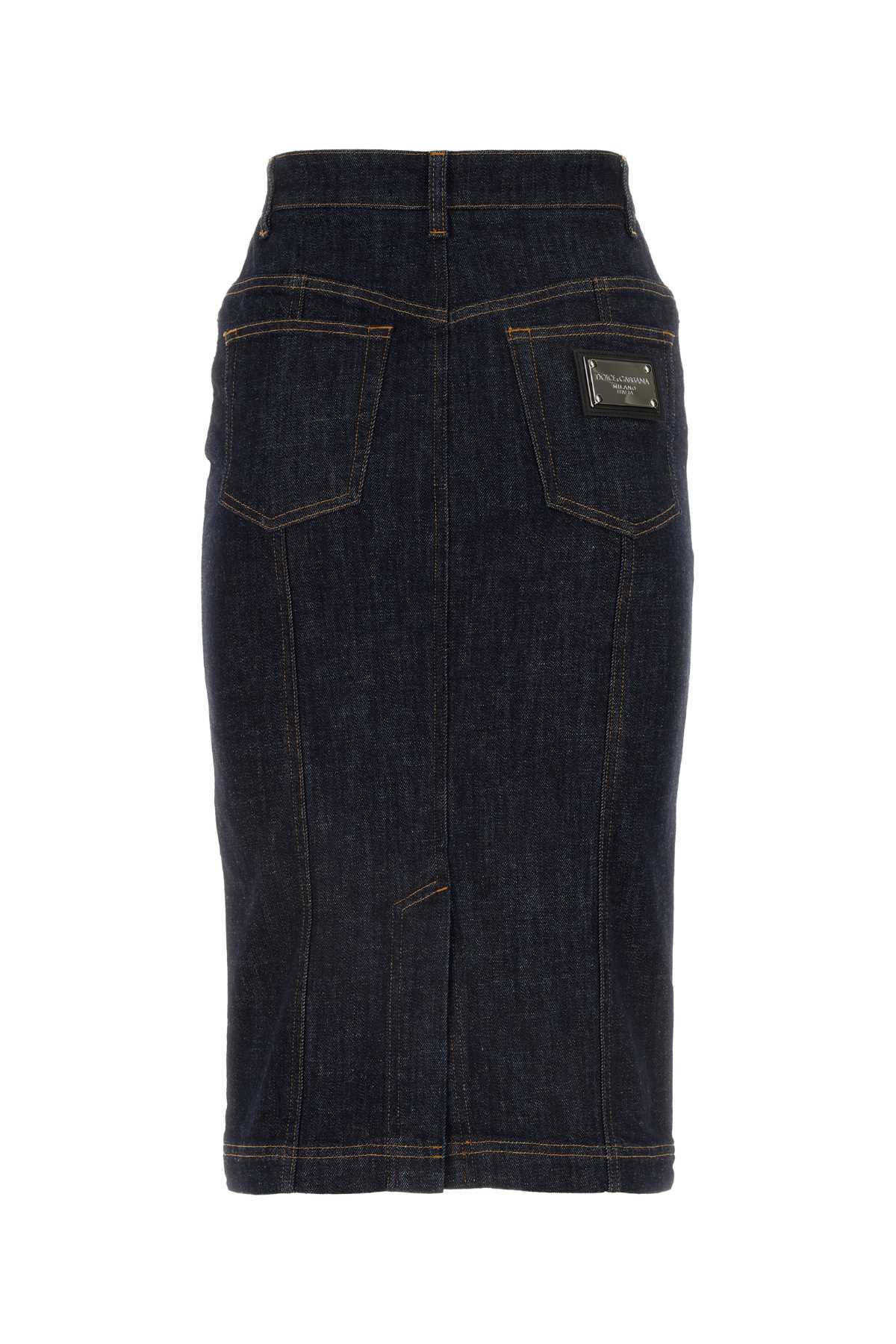 Shop Dolce & Gabbana Dark Blue Stretch Denim Skirt
