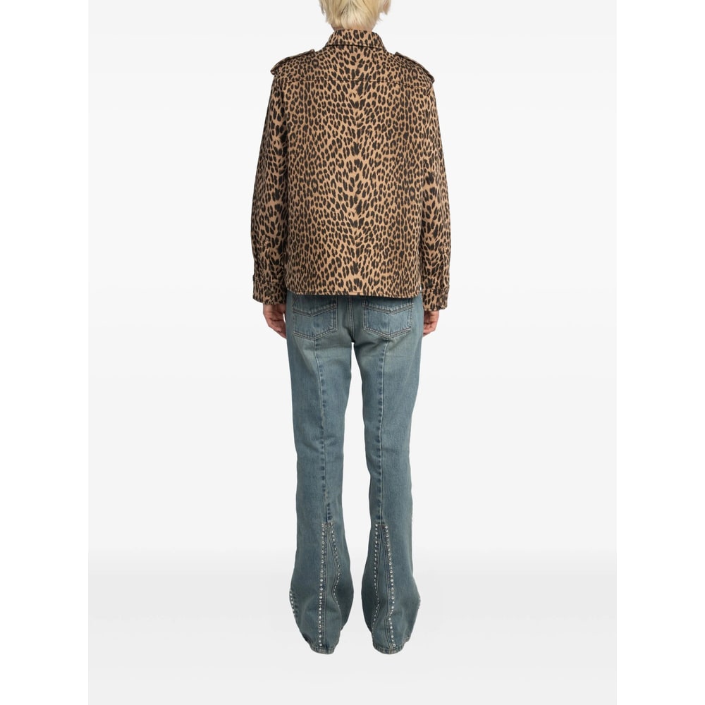 Zadig & Voltaire Womens Daim Leopard-print Chest-pocket Denim Shirt Xs In Brown