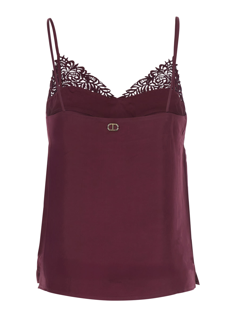 Twinset Satin Lace Top In Red