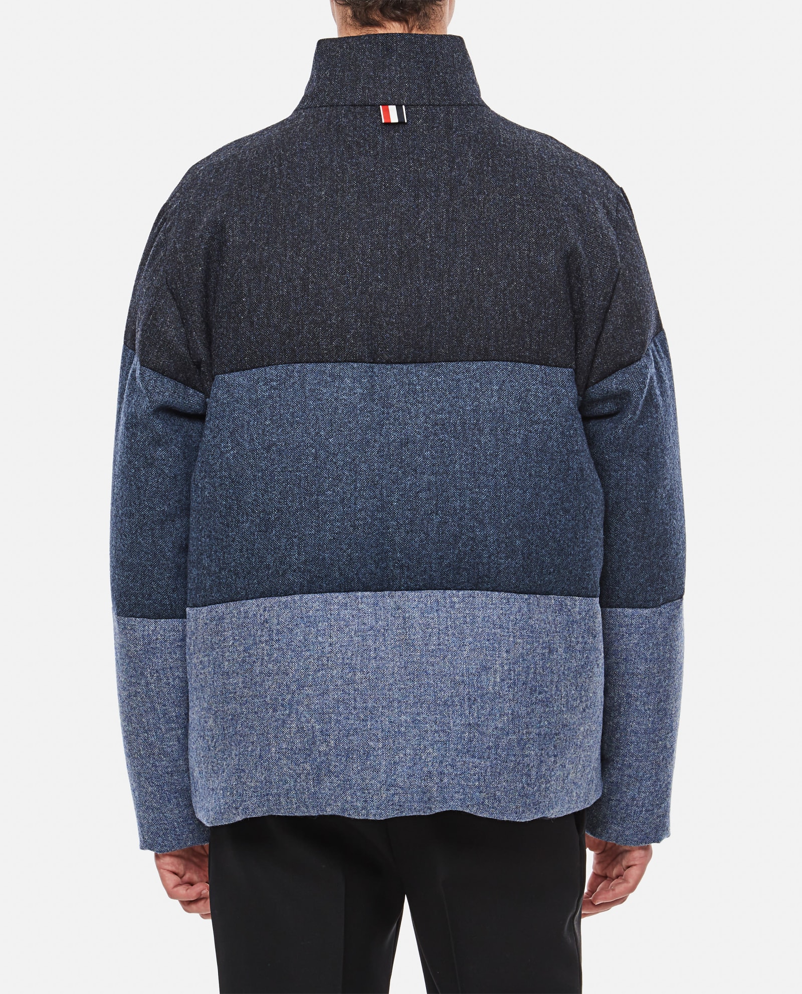 Thom Browne 4 Bar Reversible Neck Zip Up Jacket In Blue