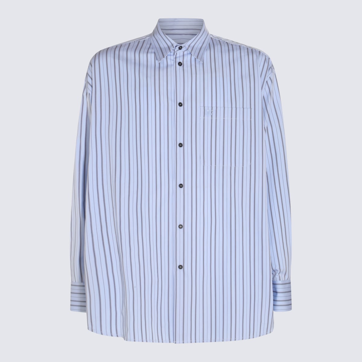 Shop Off-white Blue And White Cotton Stripe Logo Shirt