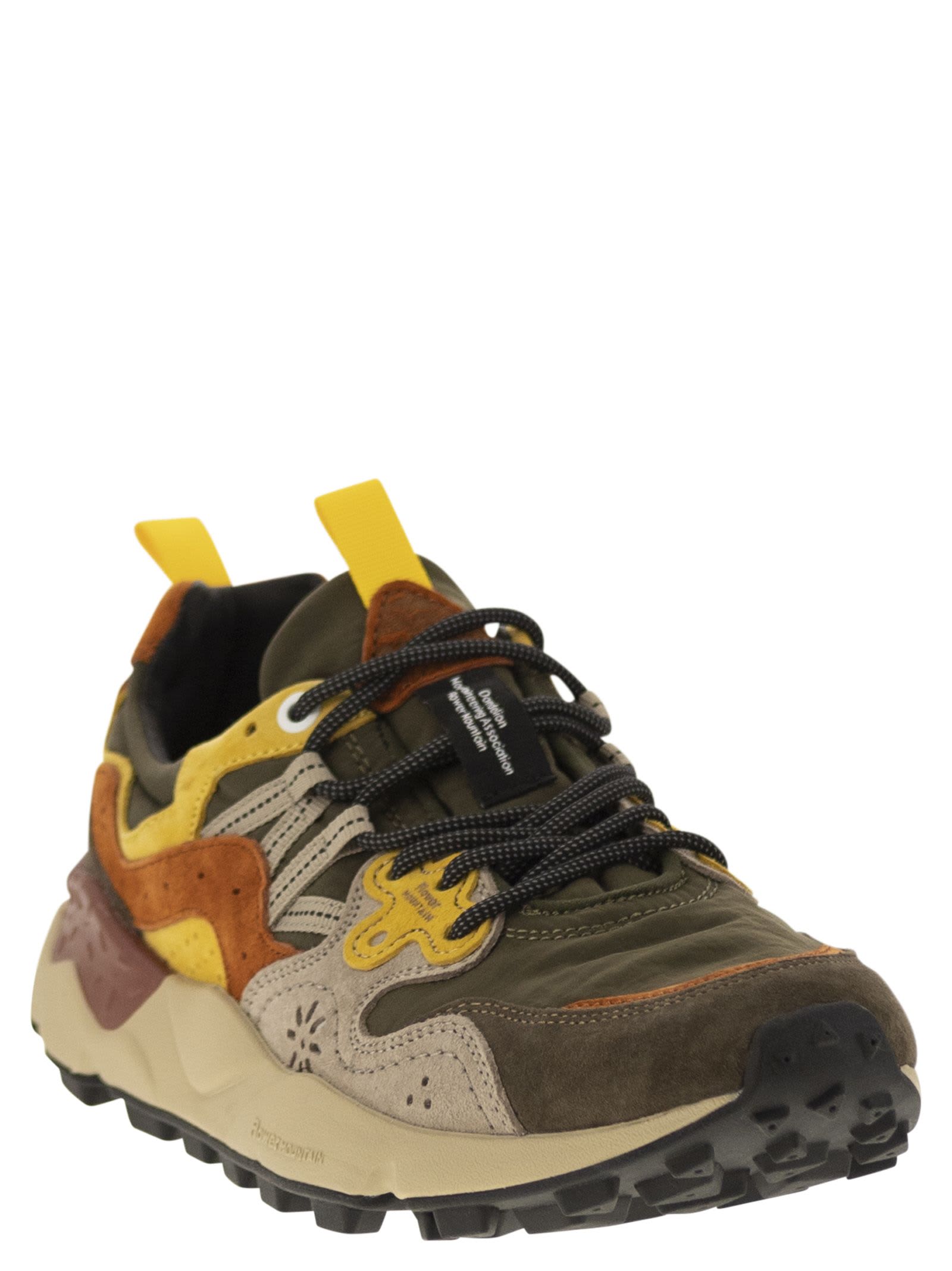 Shop Flower Mountain Yamano 3 - Sneakers In Suede And Technical Fabric In Grey/yellow