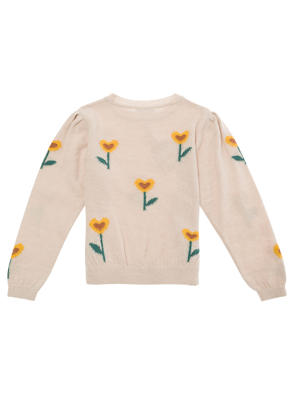 Shop Emile Et Ida Beige Sweater With Flowers Detail In Alpaca Blend Girl