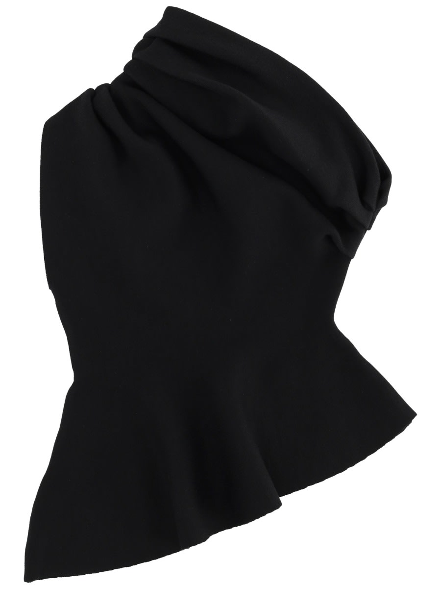 Khaite Aimee Asymmetric One-shoulder Wool-blend Peplum Top In Black
