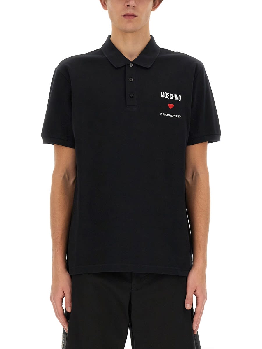 Shop Moschino Polo With Logo In Black