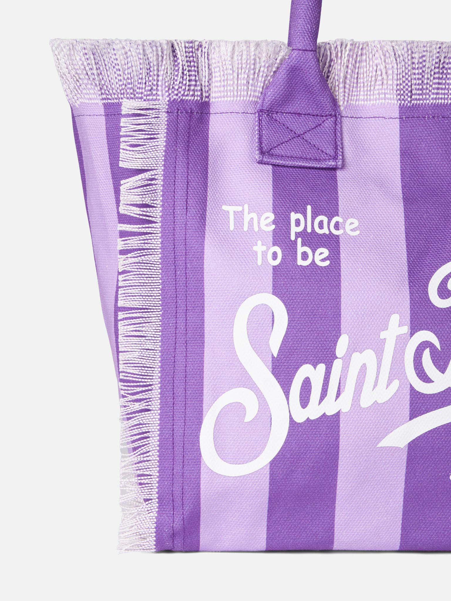 Shop Mc2 Saint Barth Vanity Canvas Shoulder Bag With Lilac And Purple Stripes In Pink