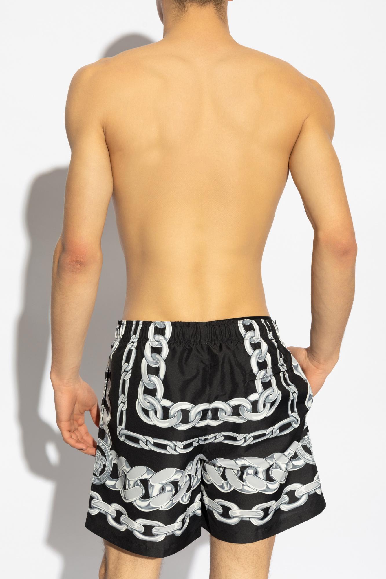 Versace Men Medusa Chains Silk Shorts In Black