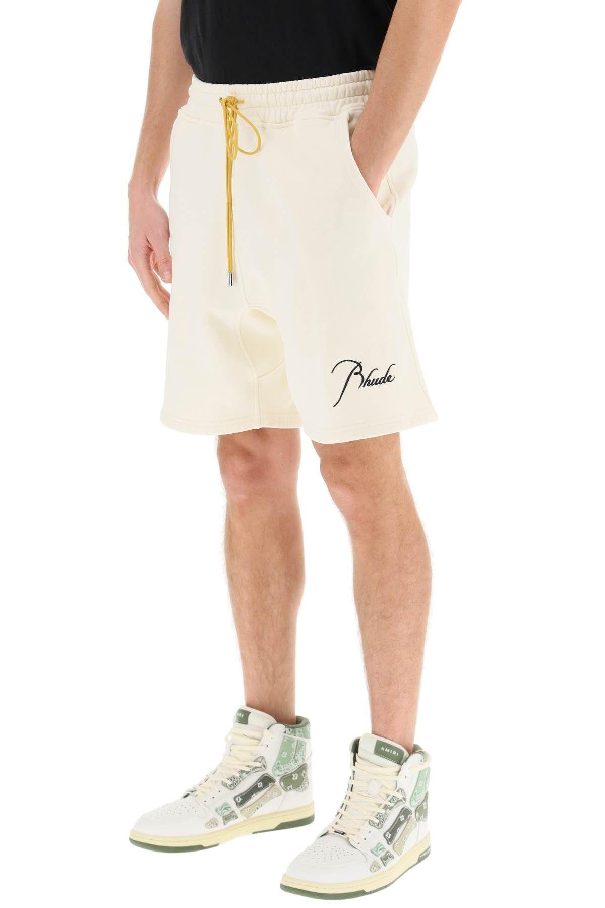 Shop Rhude Jersey Bermuda Short With Logo Embroidery In Yellow Cream