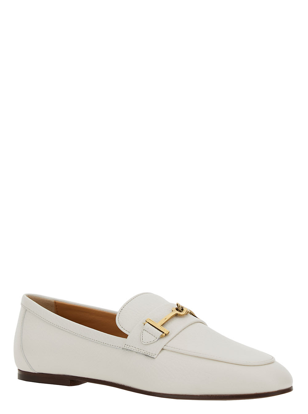 Shop Tod's White Loafers With Gold-tone Double T Detail In Leather Woman