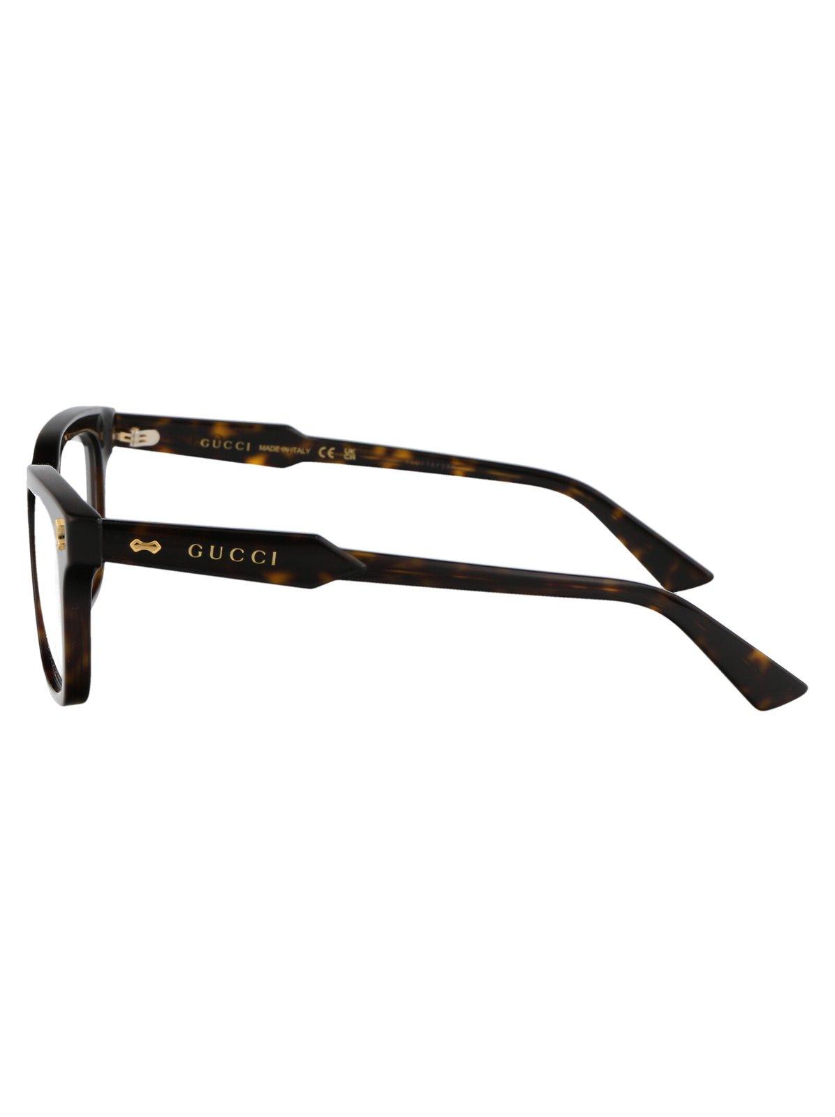 Shop Gucci Rectangle Frame Glasses In 007 Havana Havana Transpa