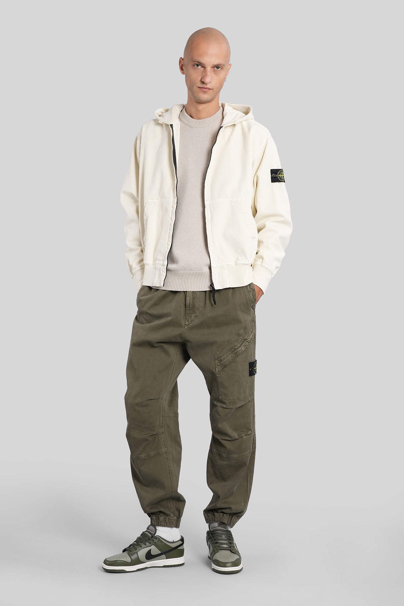 Stone Island Pants In Green Cotton In White