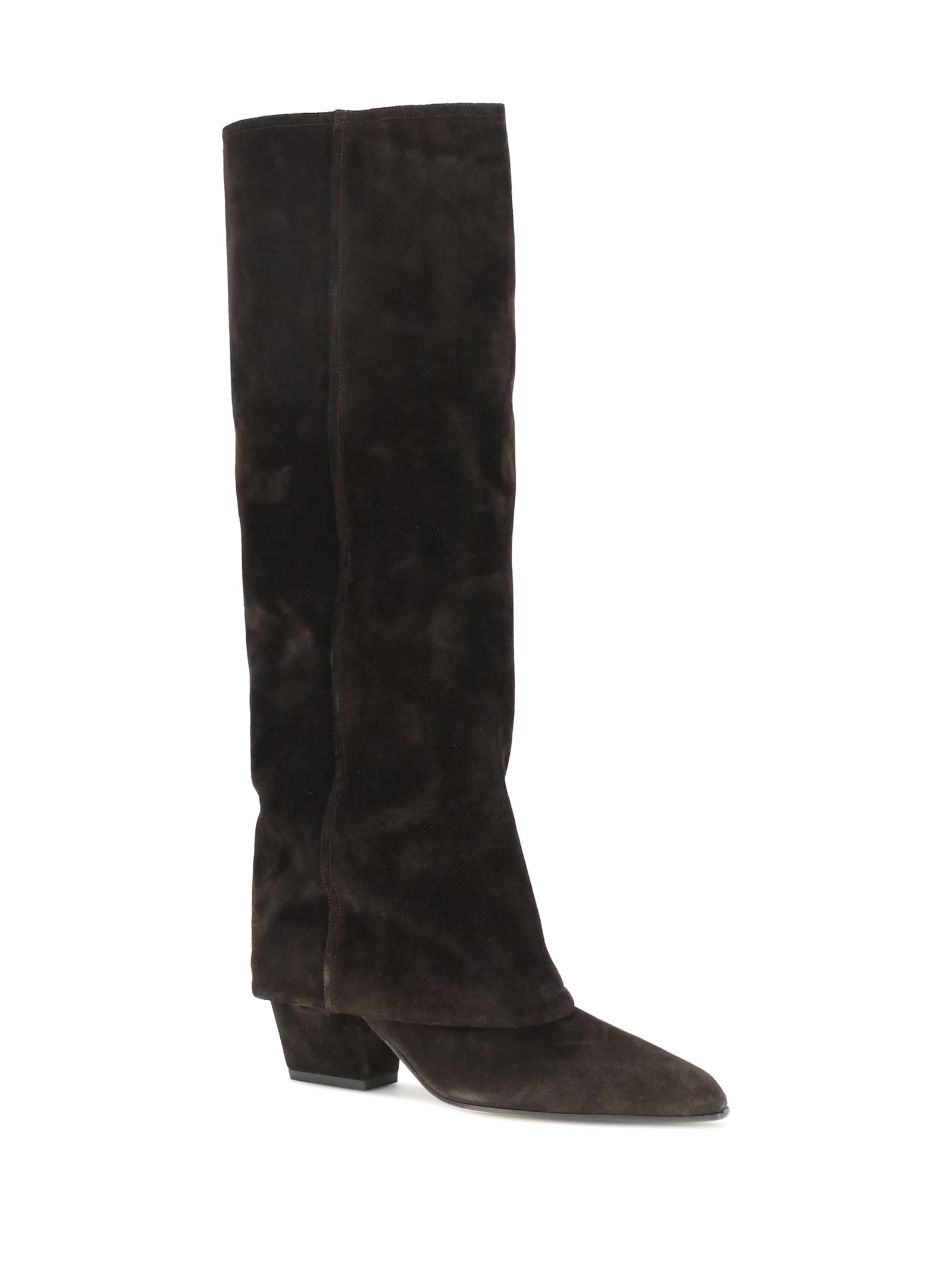 Paris Texas Jane Folded Suede Knee Boots In Brown