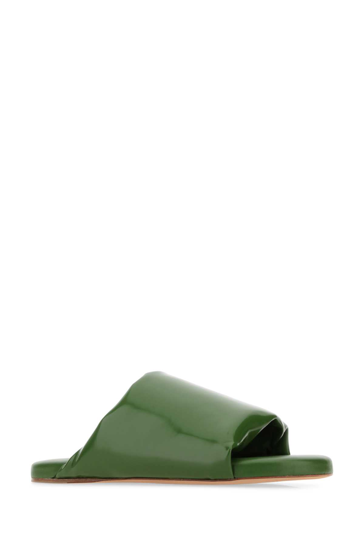 Shop Bottega Veneta Green Leather Slippers In 3653