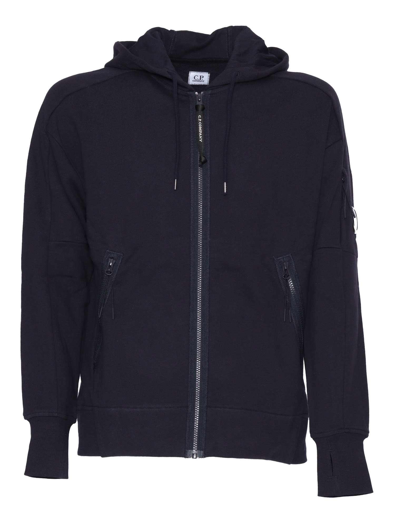 C.p. Company Diagonal Raised Fleece Google Zipped Sweatshirt In Blue