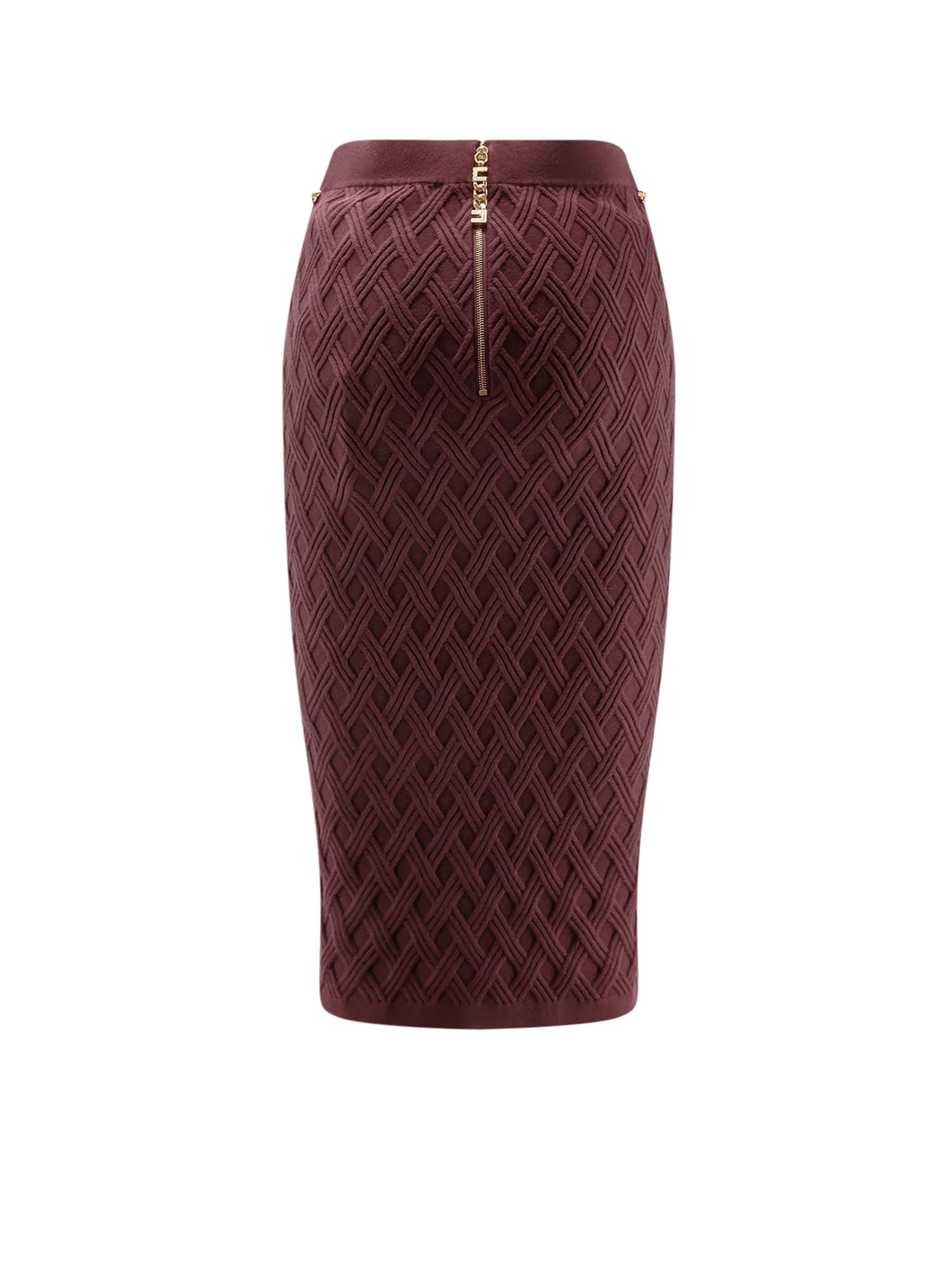 Elisabetta Franchi Gonna In Maglia A Rombi Con Dettaglio Gioiello Merlot In Burgundy