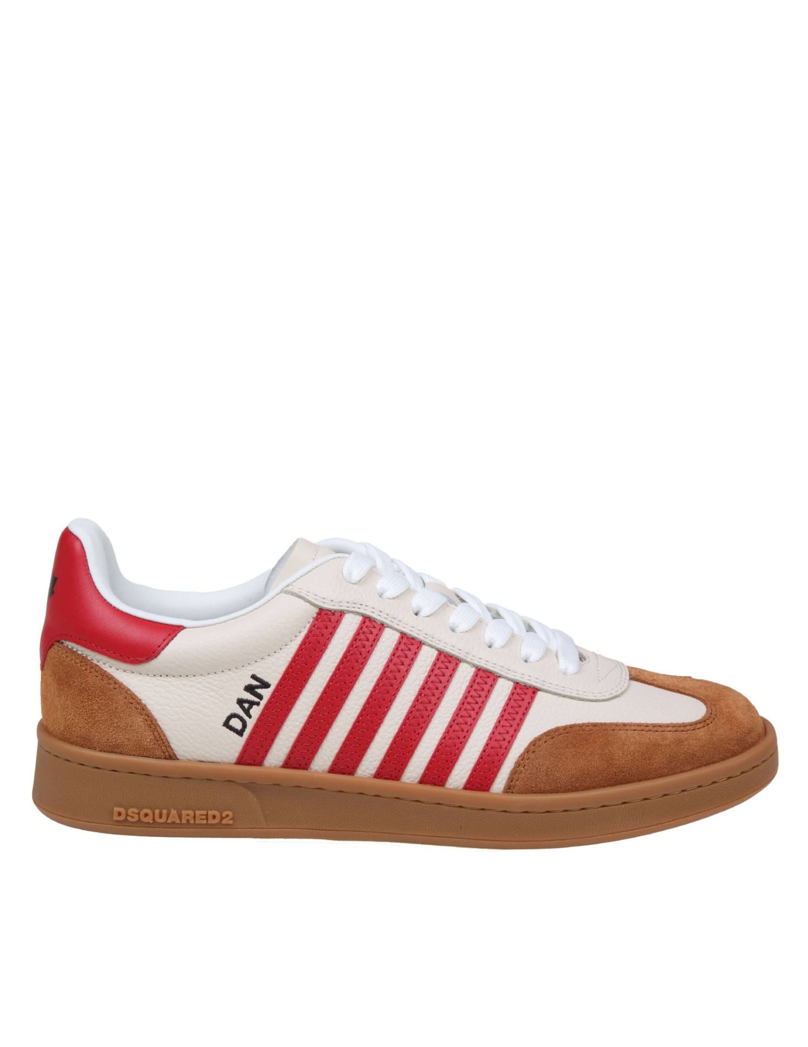 Boxer Sneakers In White/red Leather And Suede