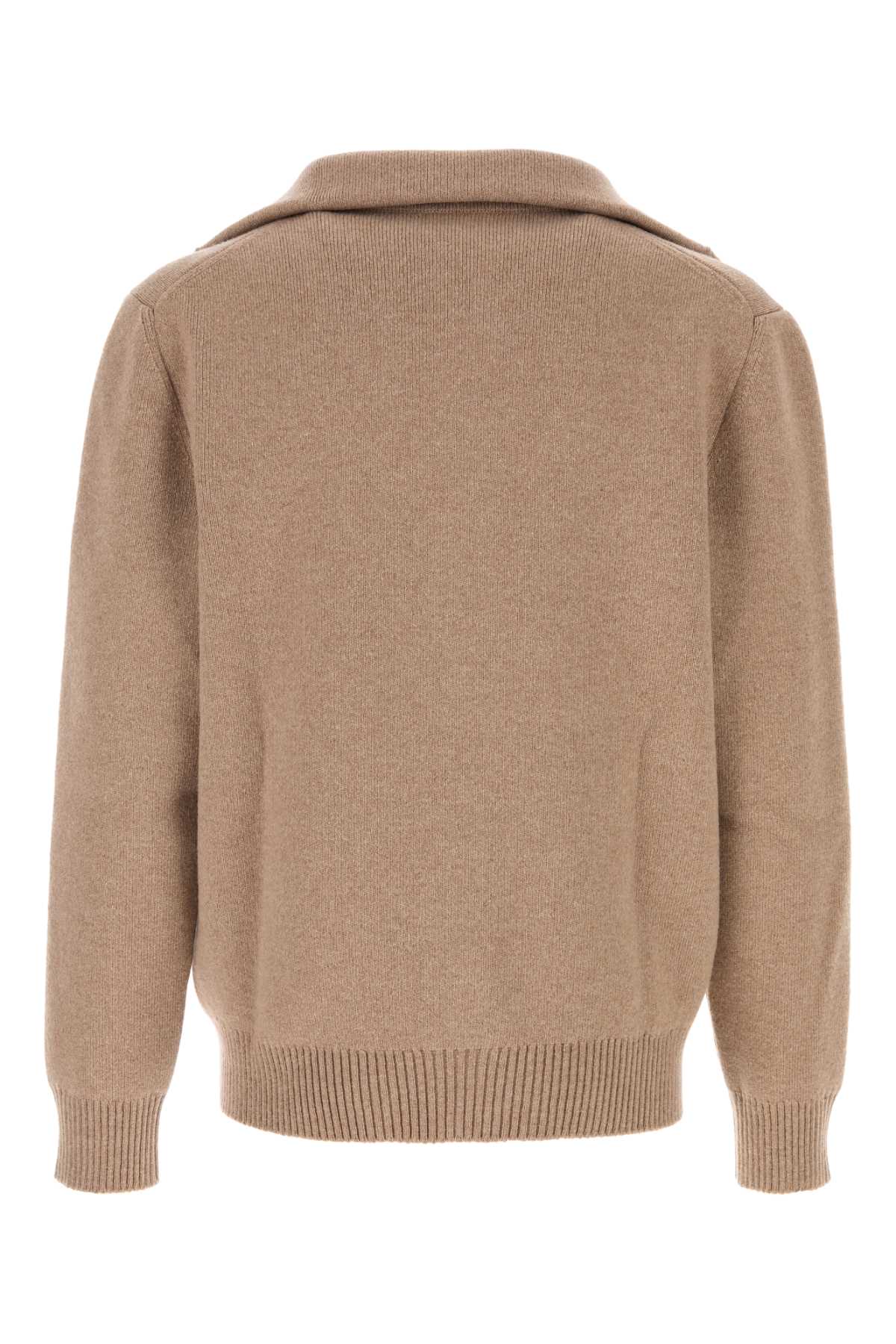 Bottega Veneta Wool Cardigan With Folded Collar And Ribbed Cuffs In Brown