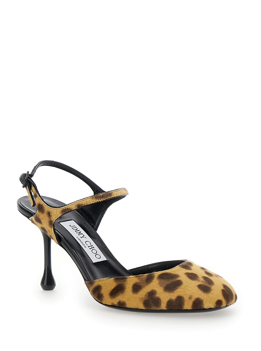 Jimmy Choo 'pixie' Brown Pumps With High Sculpted Heel And All-over Leopard Print In Natural