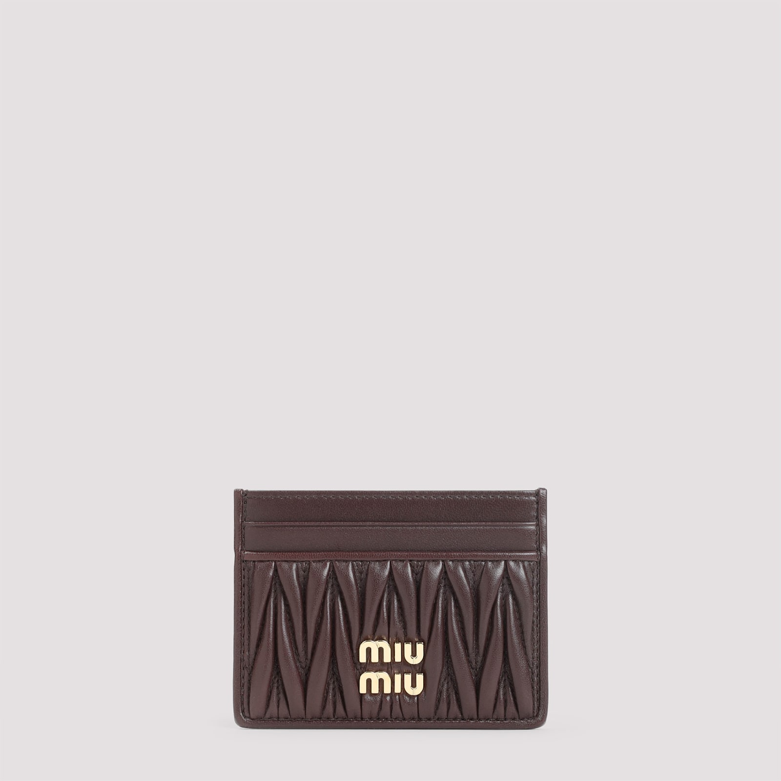 Miu Miu Lamb Leather Cardholder In Gray