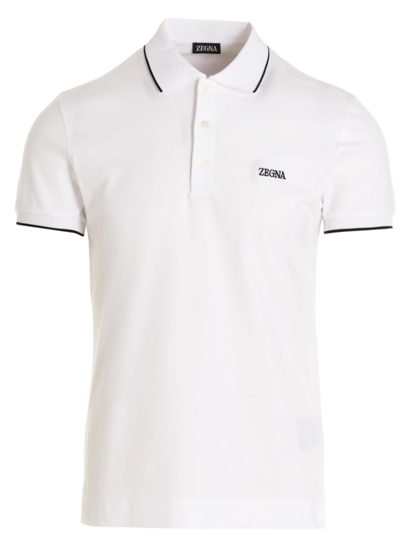 Shop Zegna Embroidered Logo Polo Shirt In White