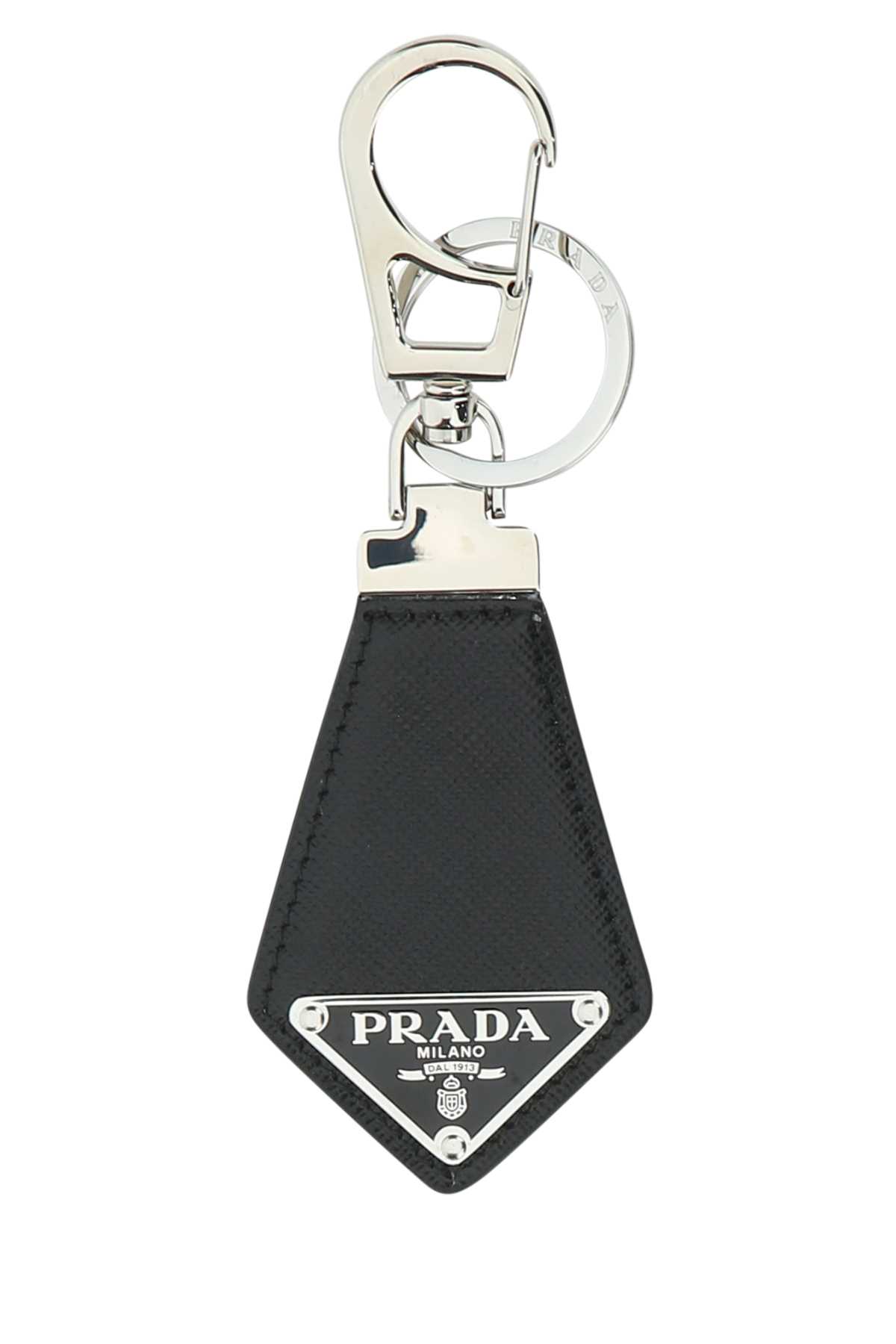 Shop Prada Black Leather Key Ring In F0002