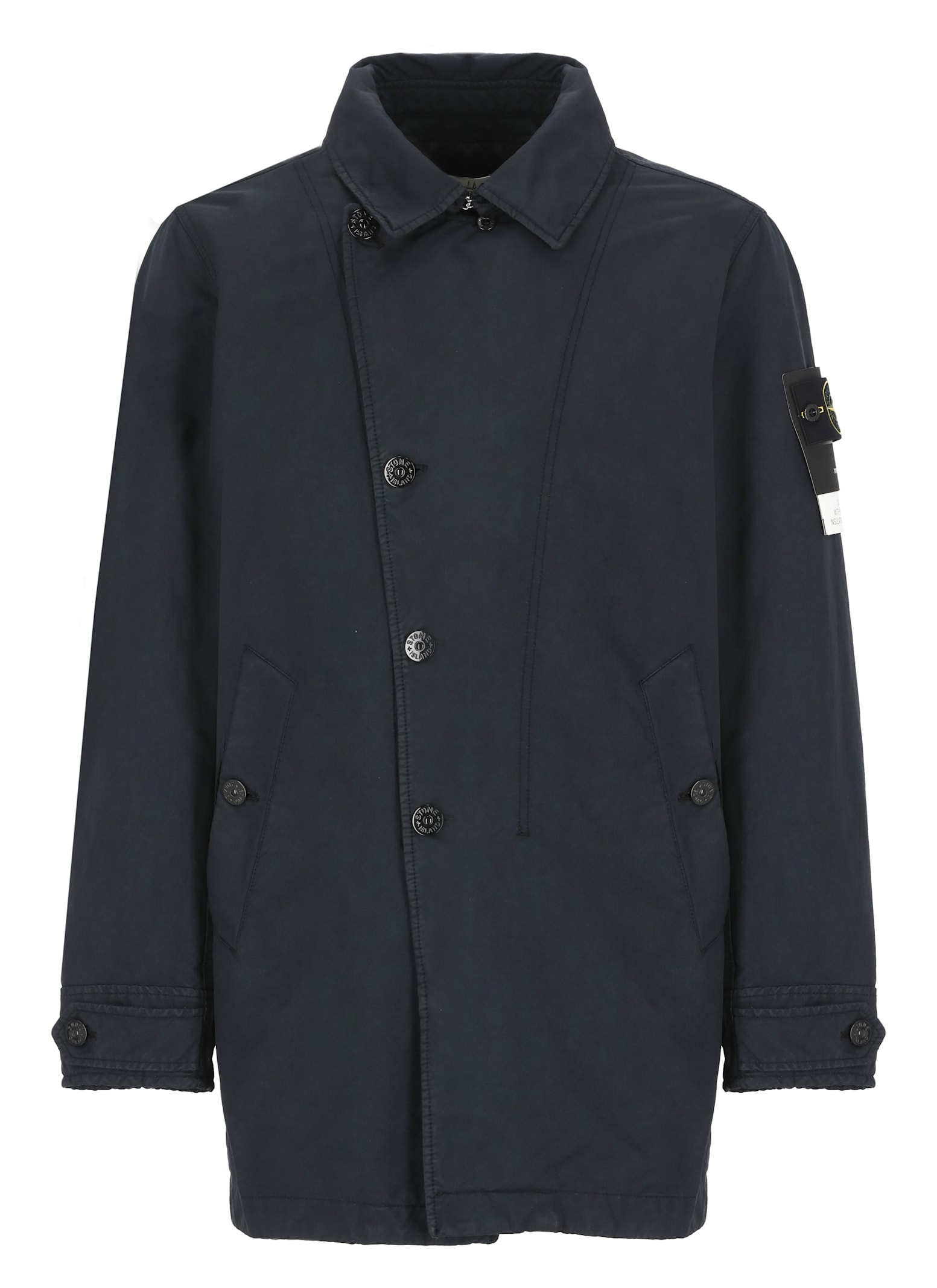 Shop Stone Island Padded Long Jacket In Blue