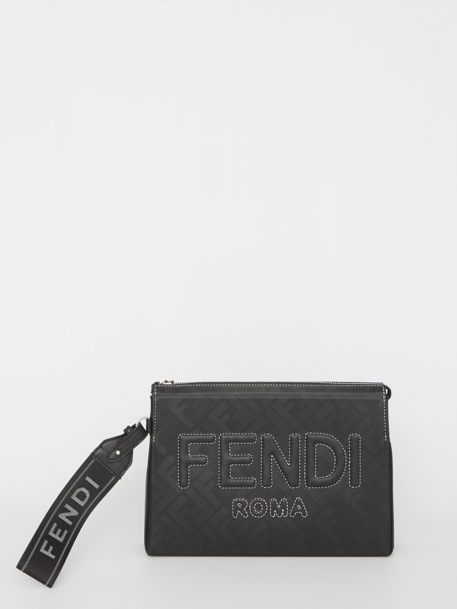 Shop Fendi Ff Fabric Pouch In Black