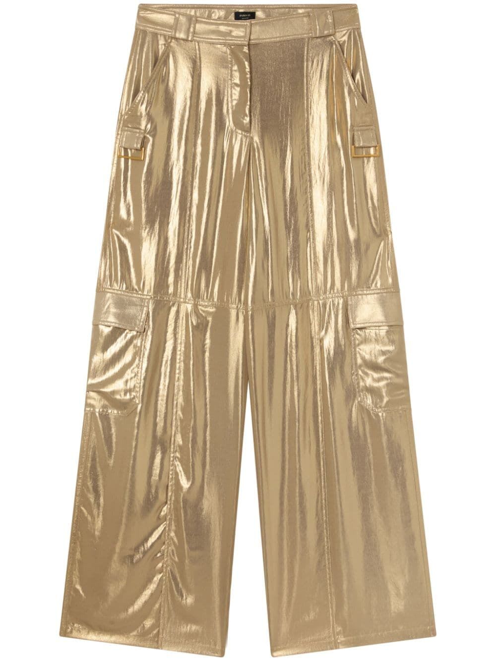 Shop Pinko Pelaggi Georgette Trousers In Beige Gold