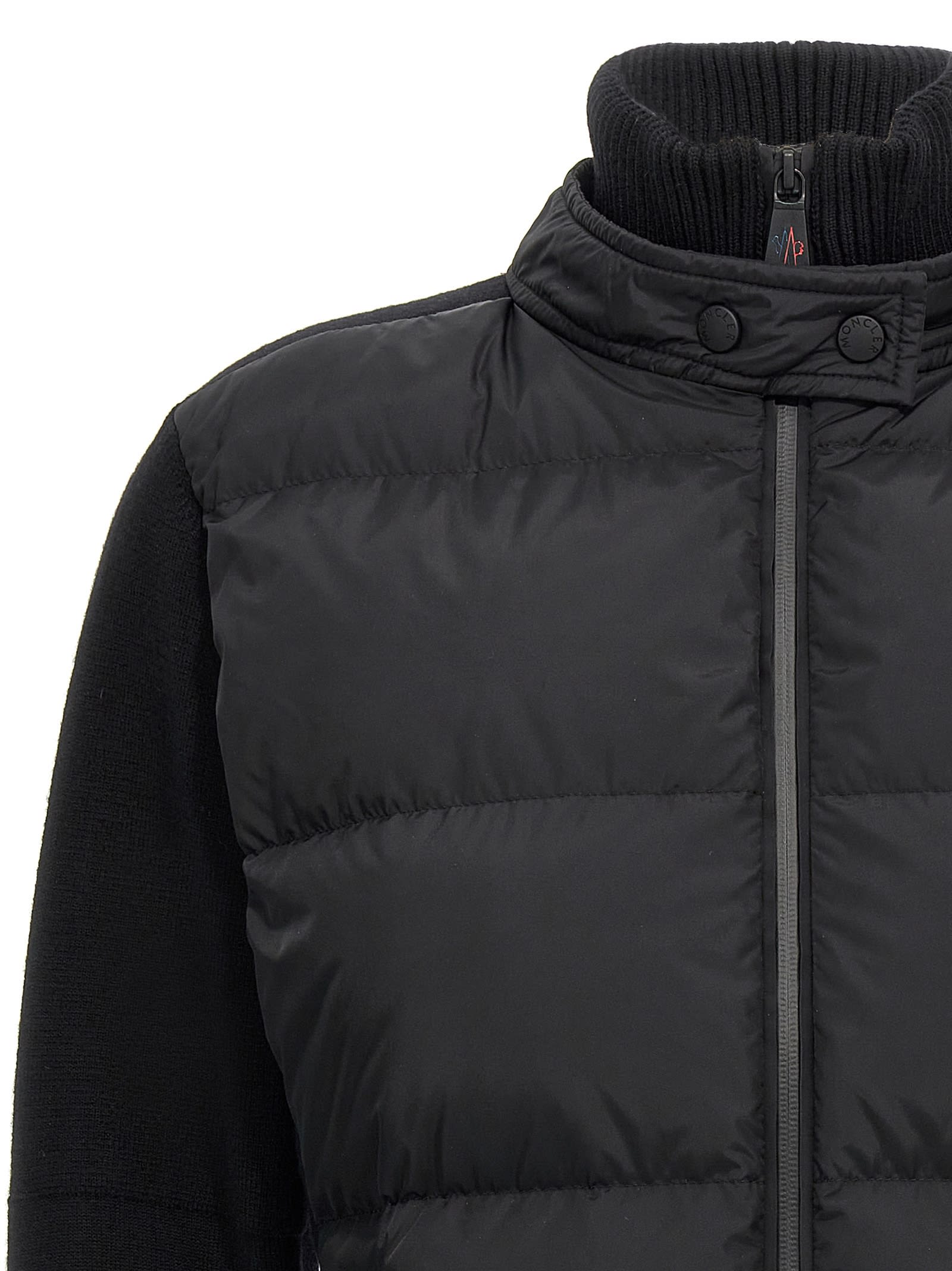 Shop Moncler Two-material Cardigan In Black