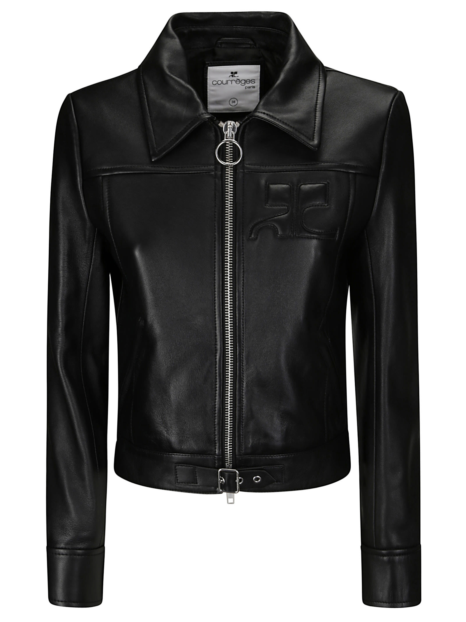 Shop Courrèges Zipped Iconic Leather Jacket In Black