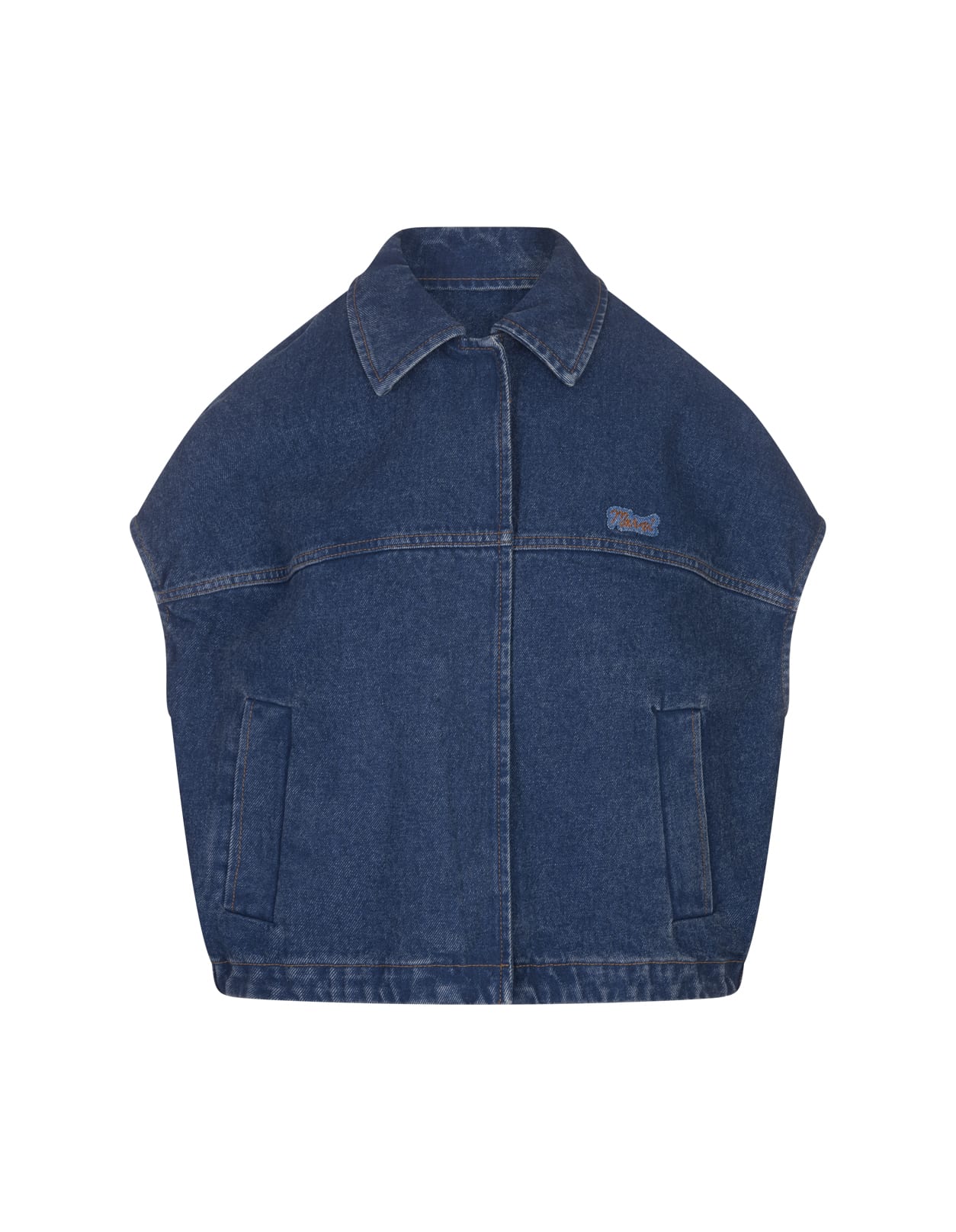 Shop Marni Denim Sleeveless Jacket With  Mending Patch In Blue