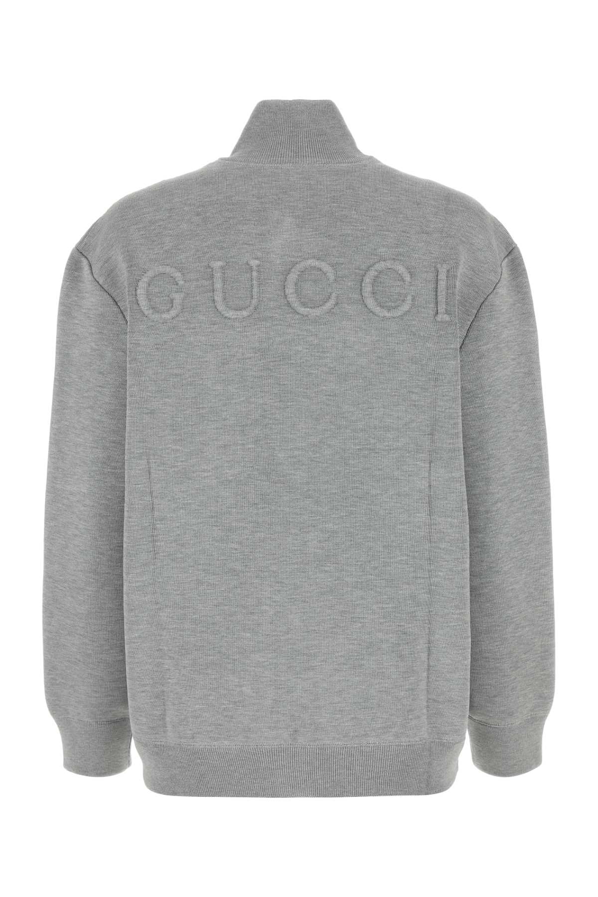 Shop Gucci Grey Stretch Wool Blend Cardigan In Lightgreymelange