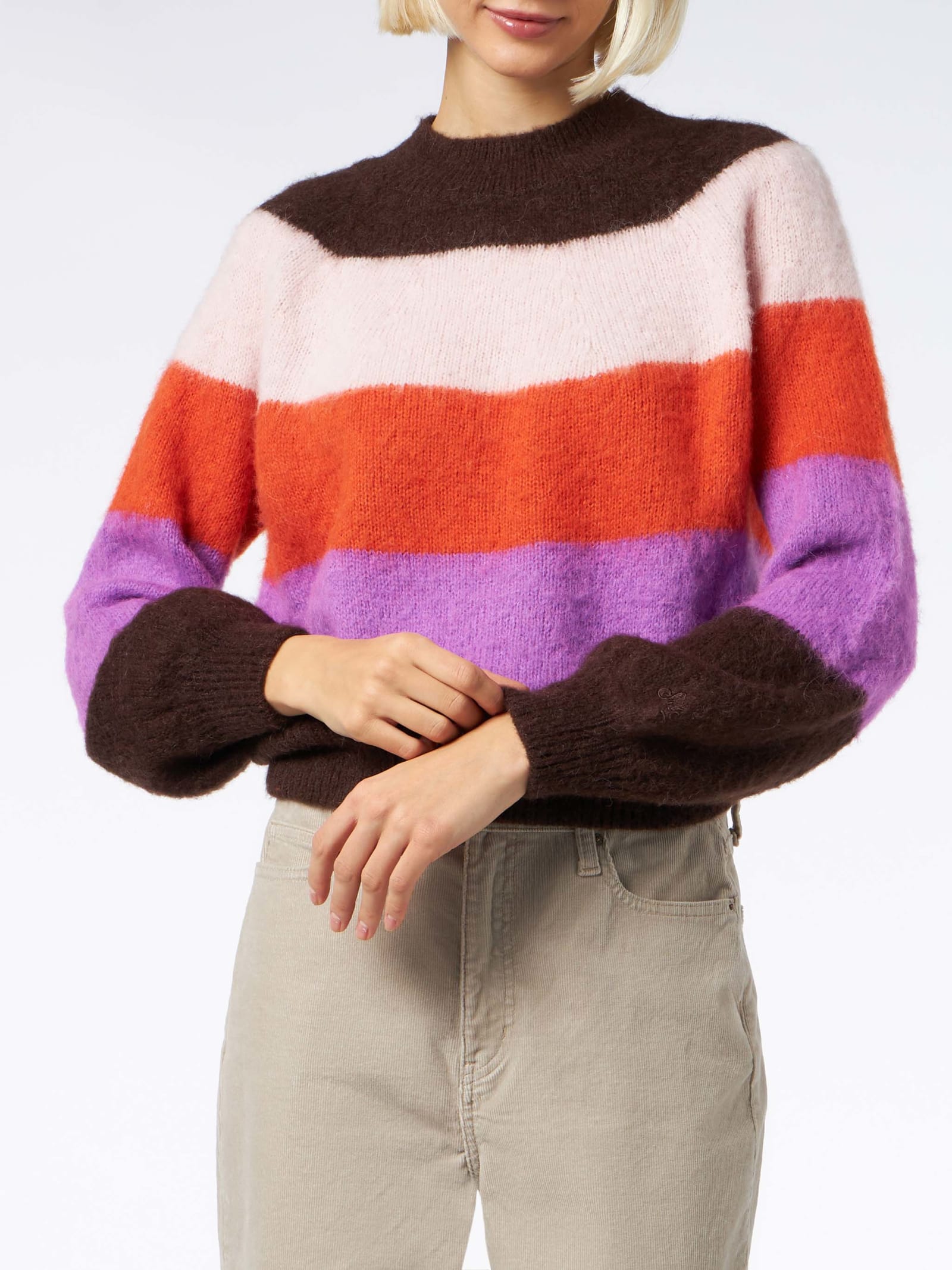 Mc2 Saint Barth Woman Soft Sweater With Faded Colors In Rigato