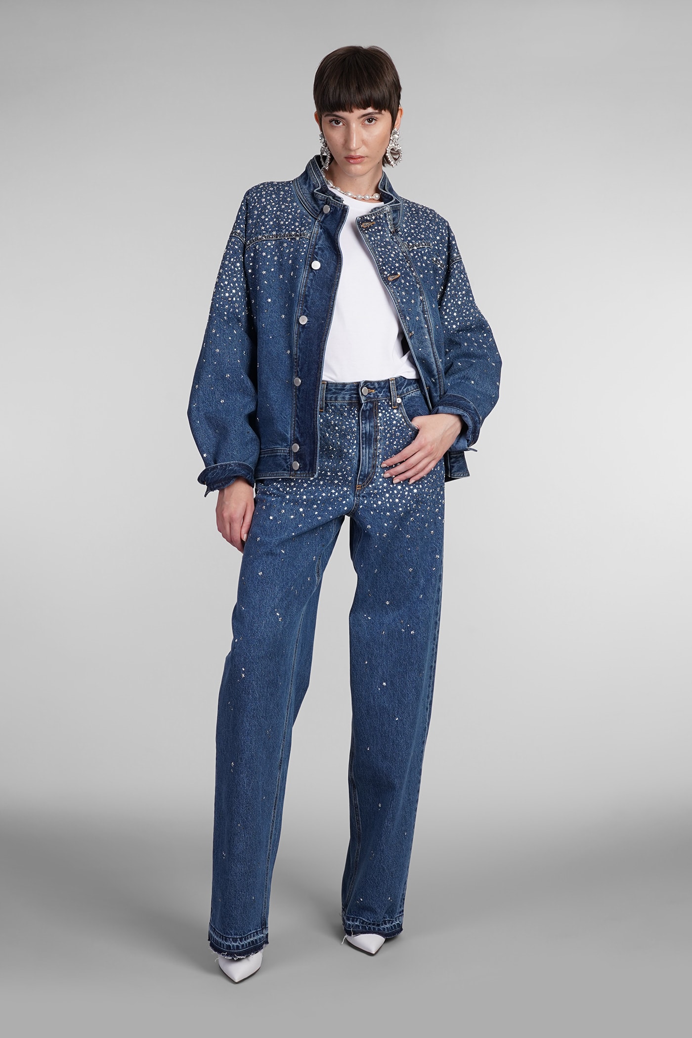 Shop Alessandra Rich Denim Jackets In Blue Cotton