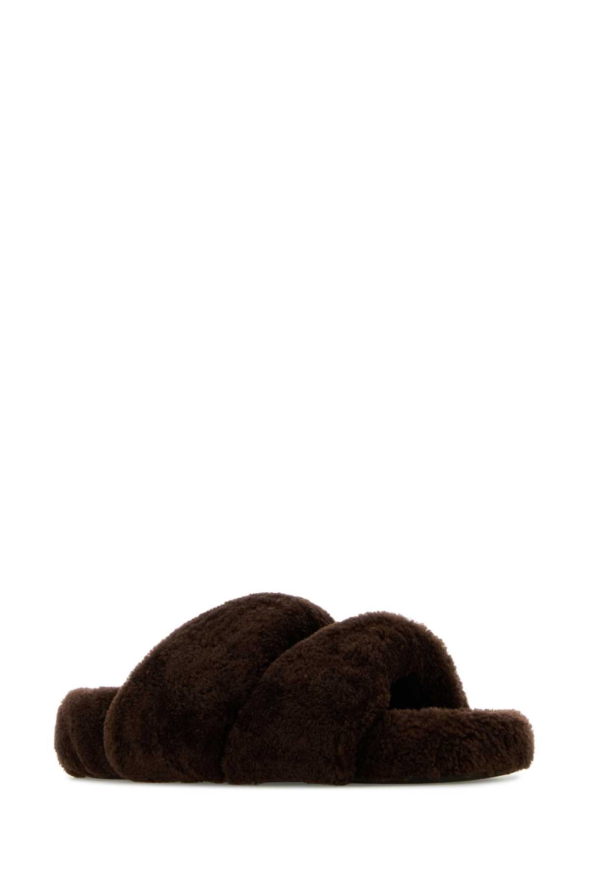 Aquazzura Shearling Twist Open Toe Slippers In Brown