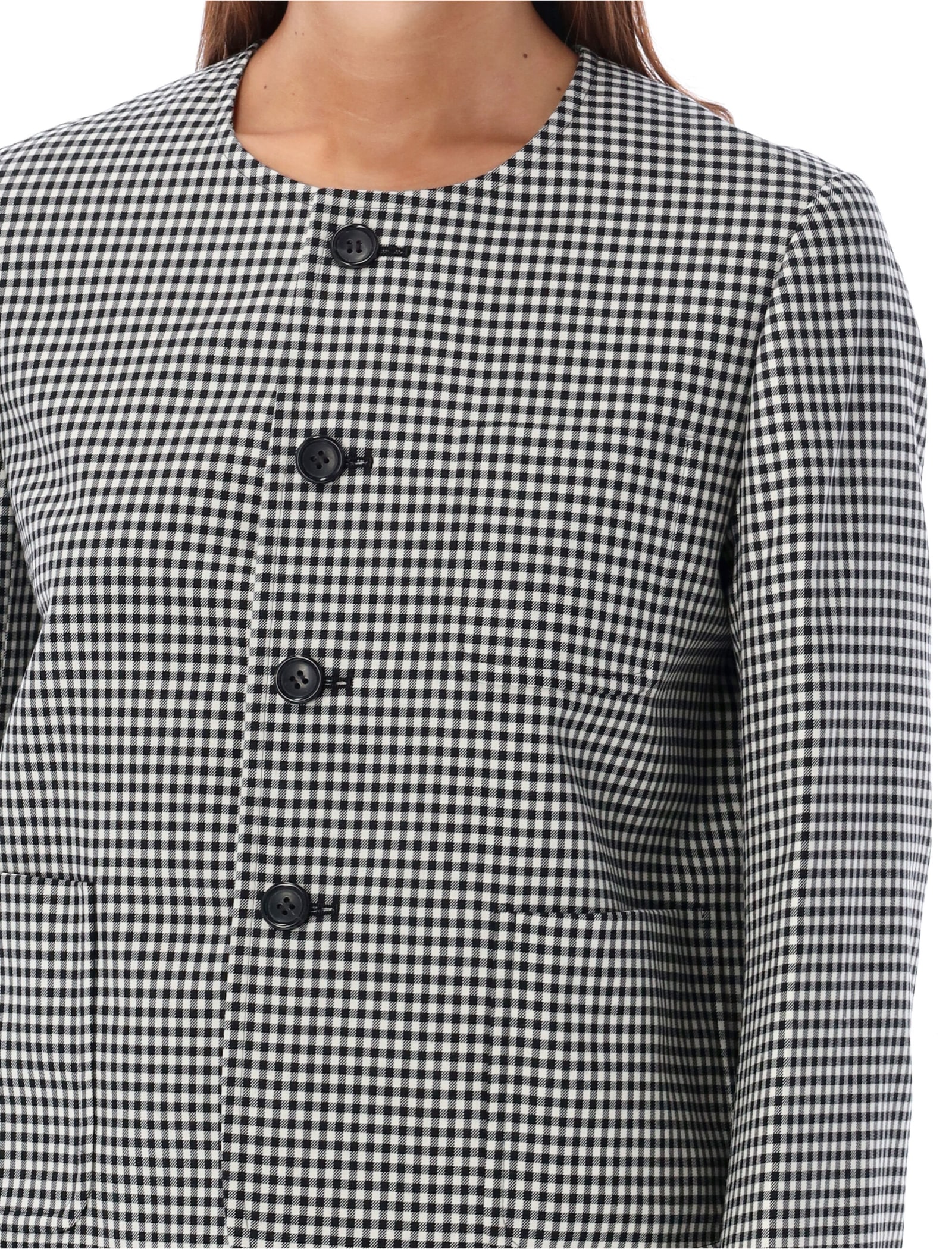 Shop Comme Des Garcons Girl Gingham Cropped Jacket In Black/white