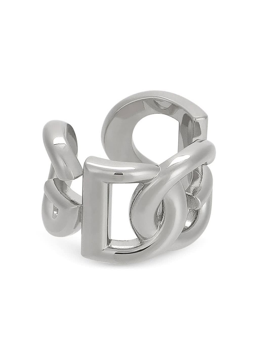 Shop Dolce & Gabbana Silver-tone Chunky Logo Ring In Brass Man In Metallic