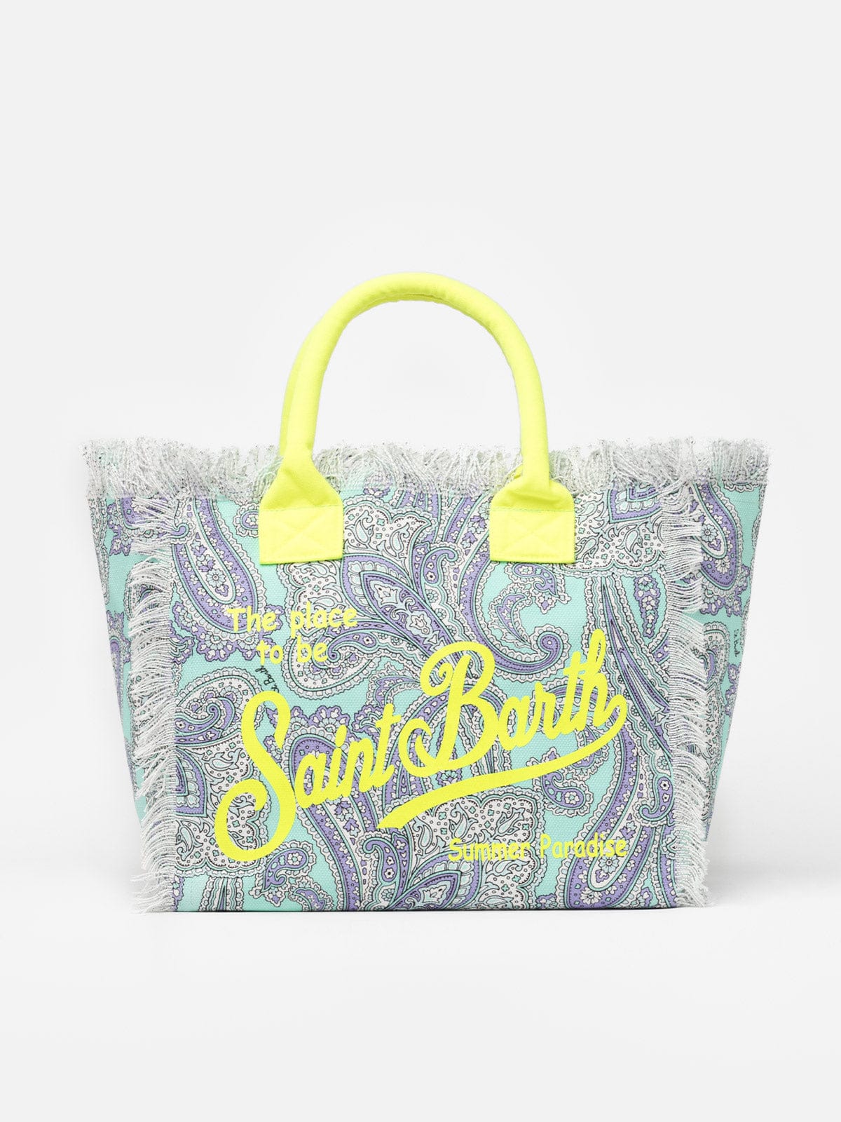 Mc2 Saint Barth Cotton Canvas Tote Bag With Paisley Print In Green