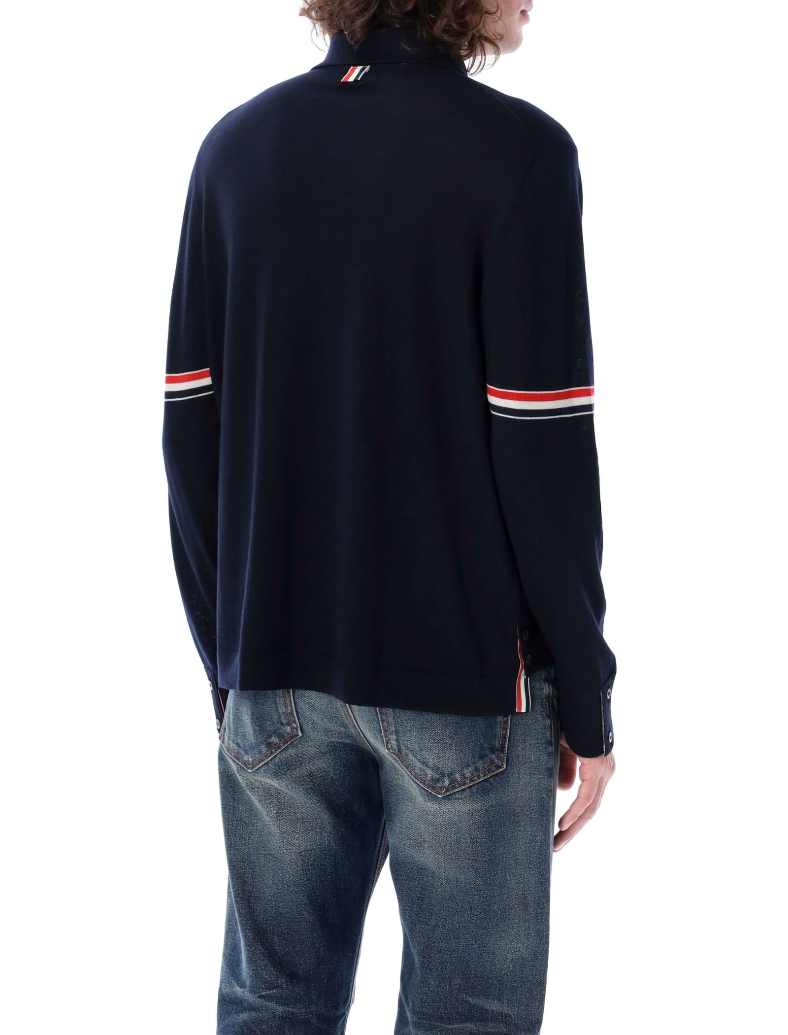 Shop Thom Browne Jersey Stitch Button Down Sweater In Navy