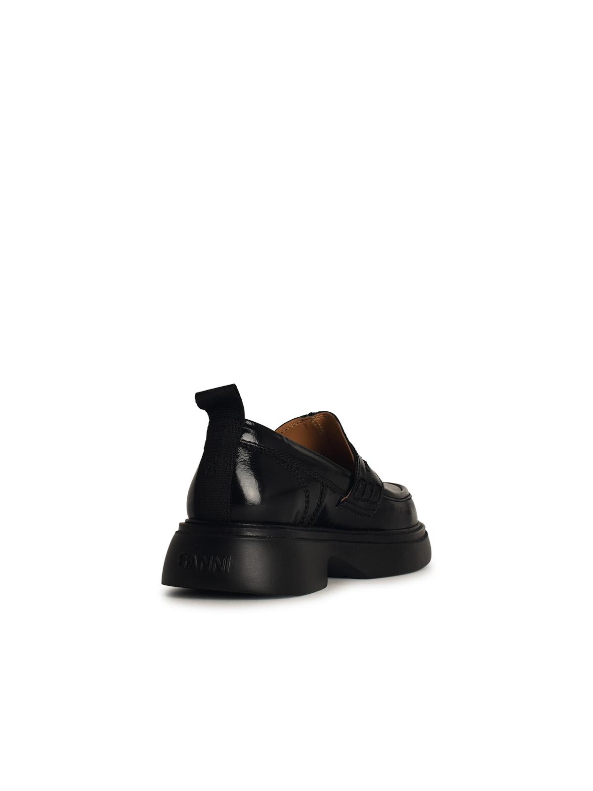 Shop Ganni Black Leather Loafers