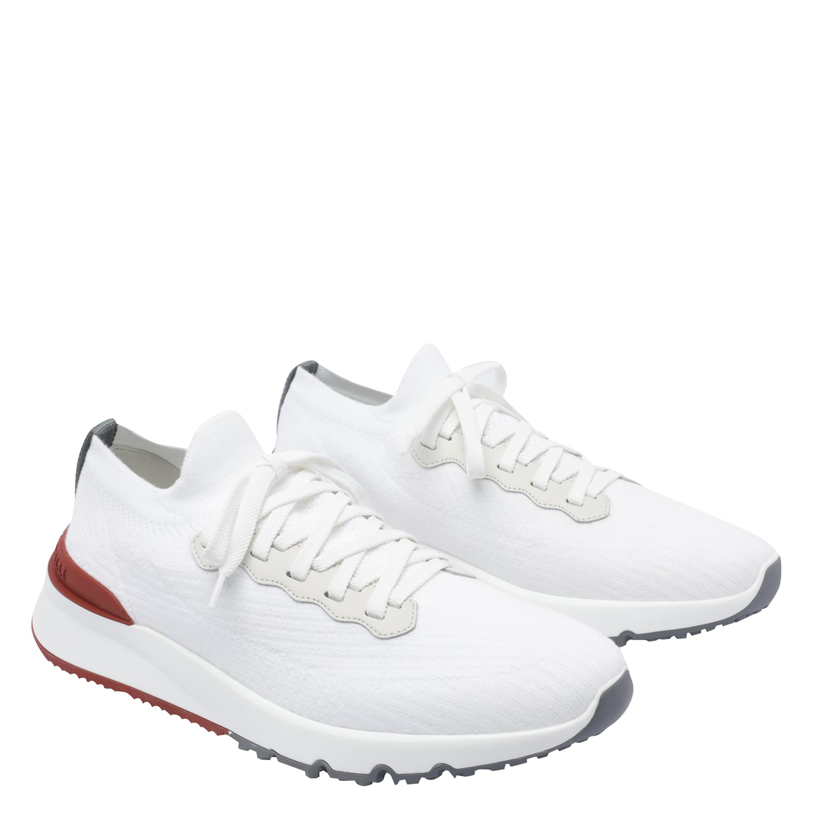 Brunello Cucinelli Breathable Low Top Sneakers With Raised Sole In White