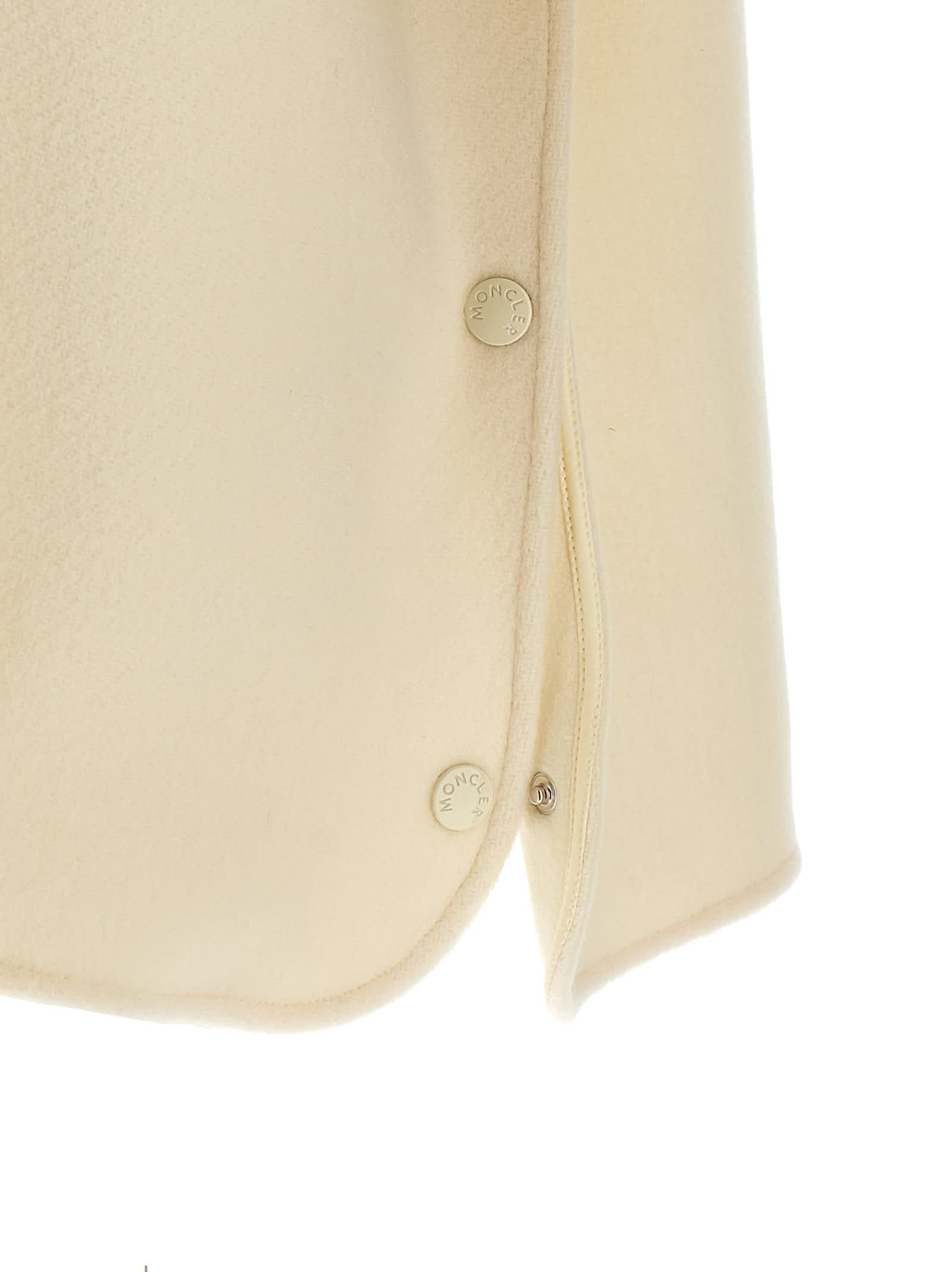 Moncler Wool Hooded Zip-up Cape In White