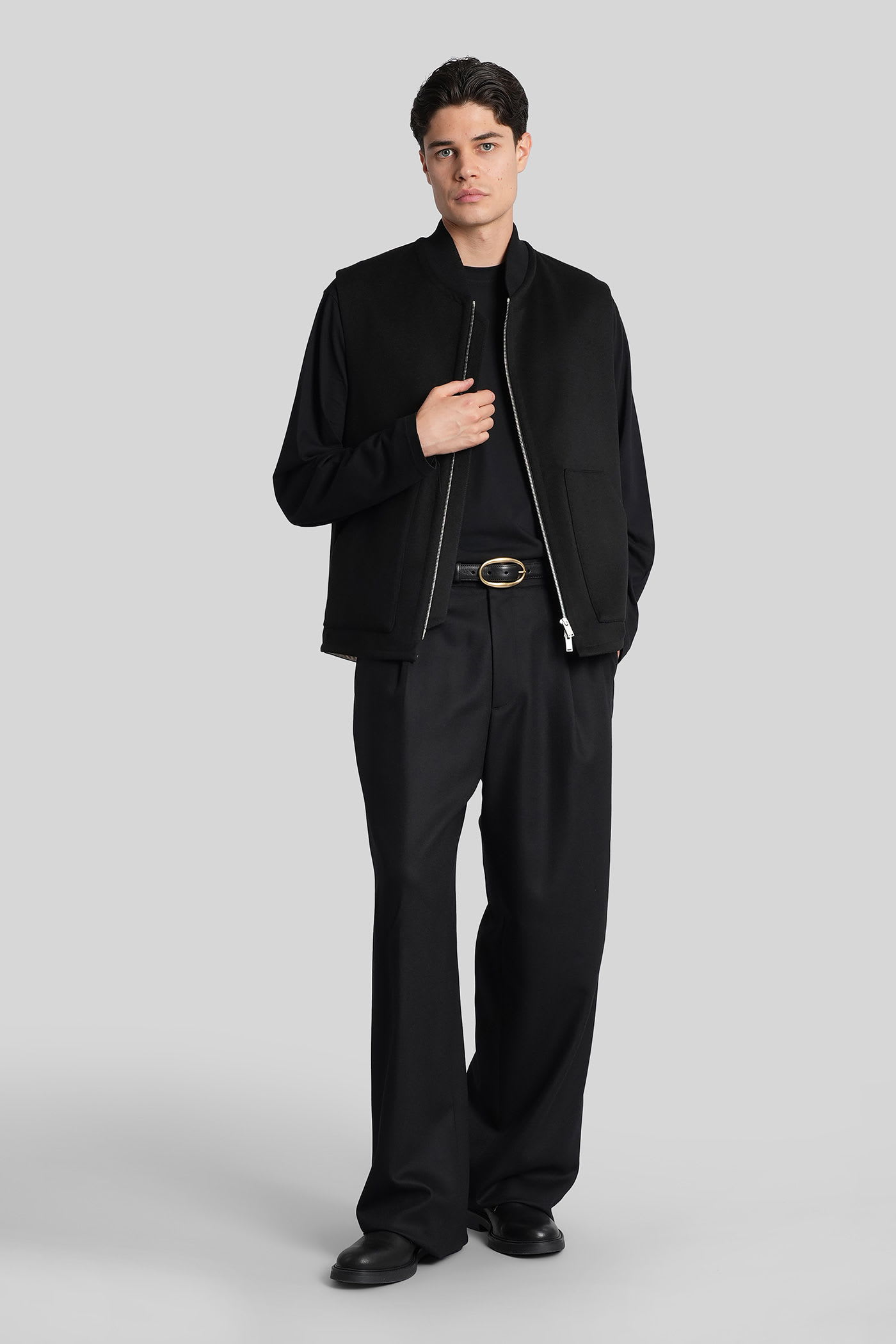 Lardini Bomber Jacket In Black Wool In Black