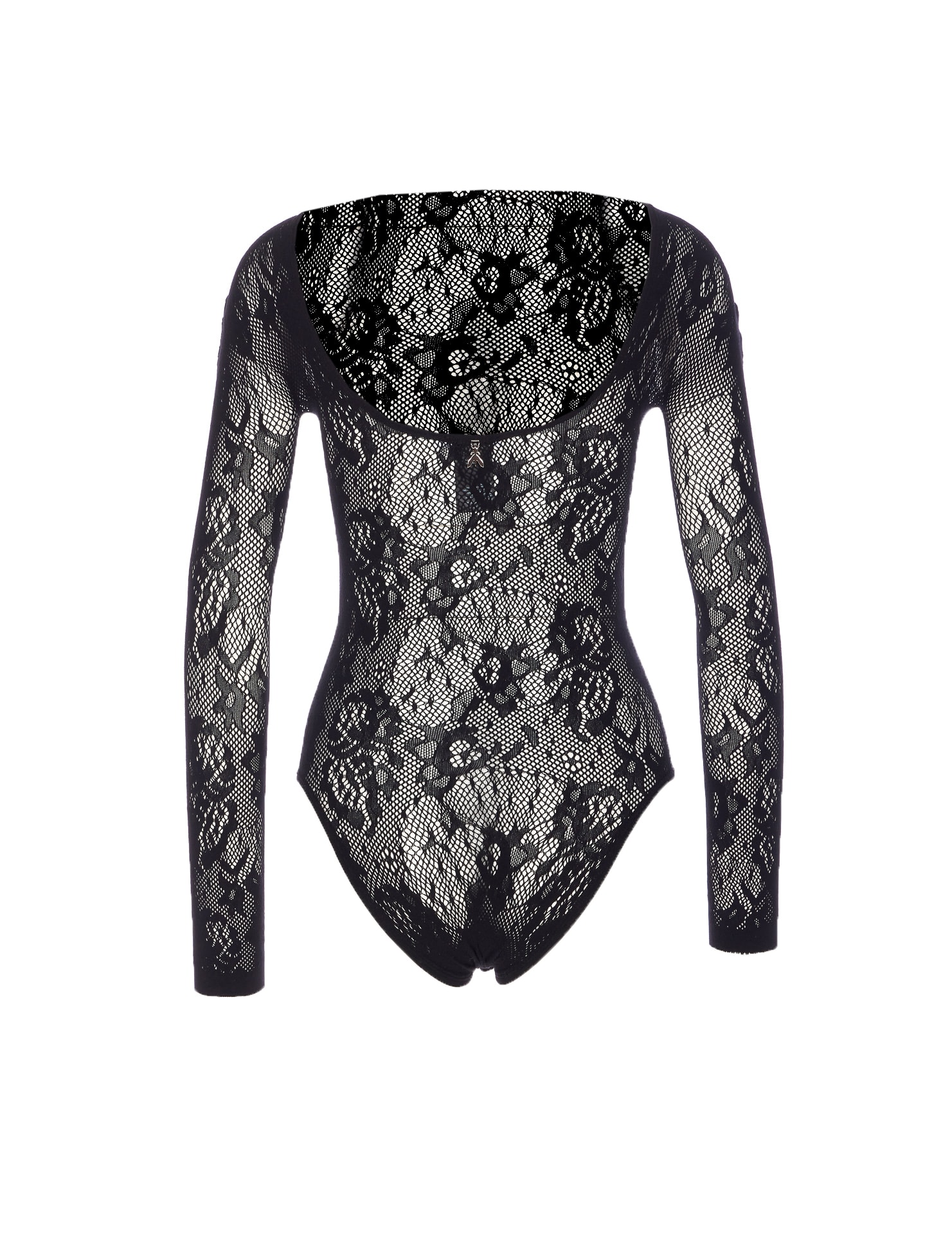 Patrizia Pepe Long Sleeve Lace Bodysuit In Black