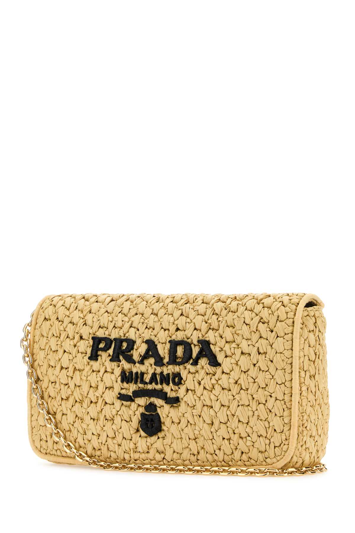 Shop Prada Raffia Crossbody Bag In Naturalenero