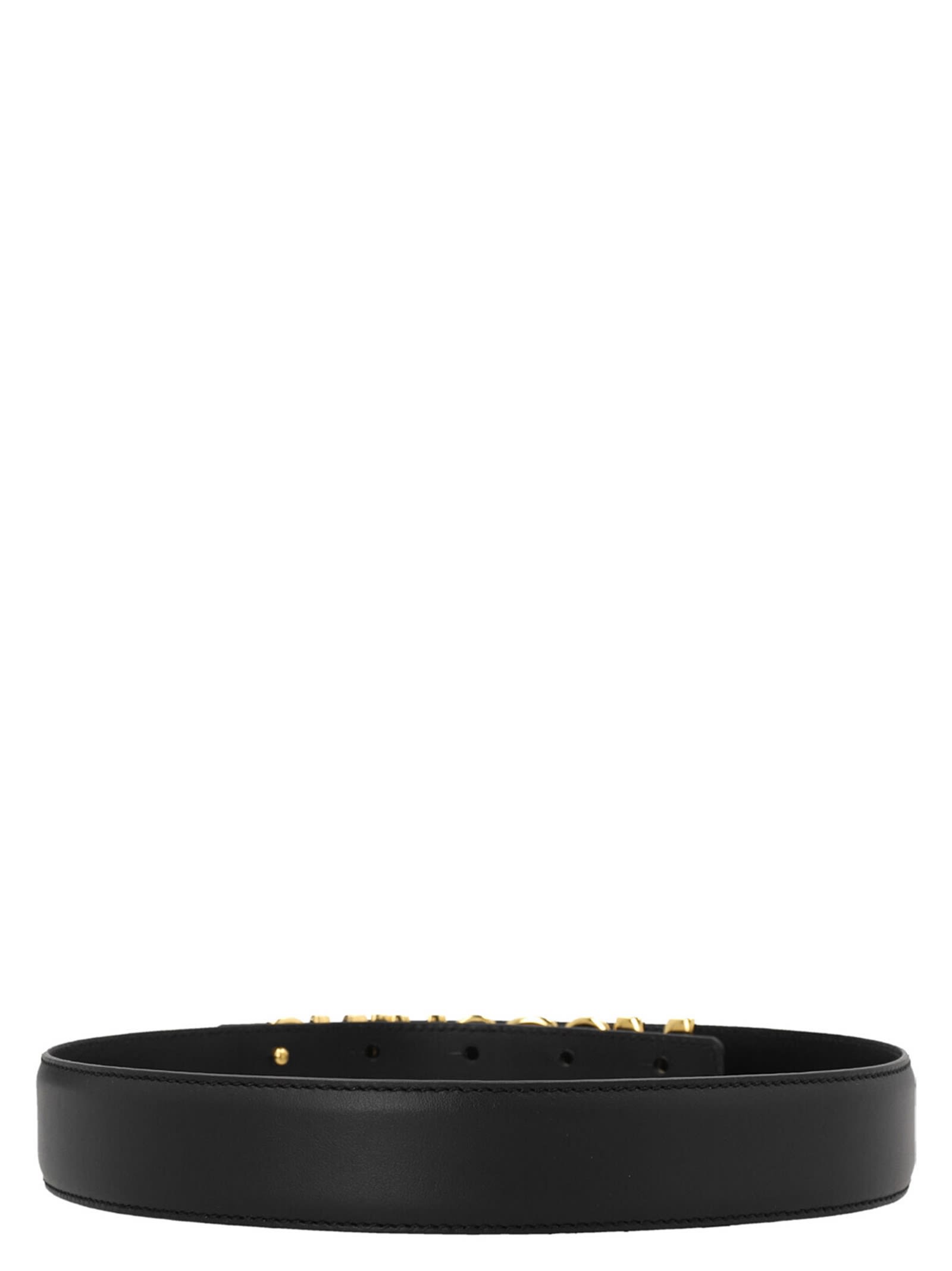 Shop Moschino Gold Logo Belt In Black