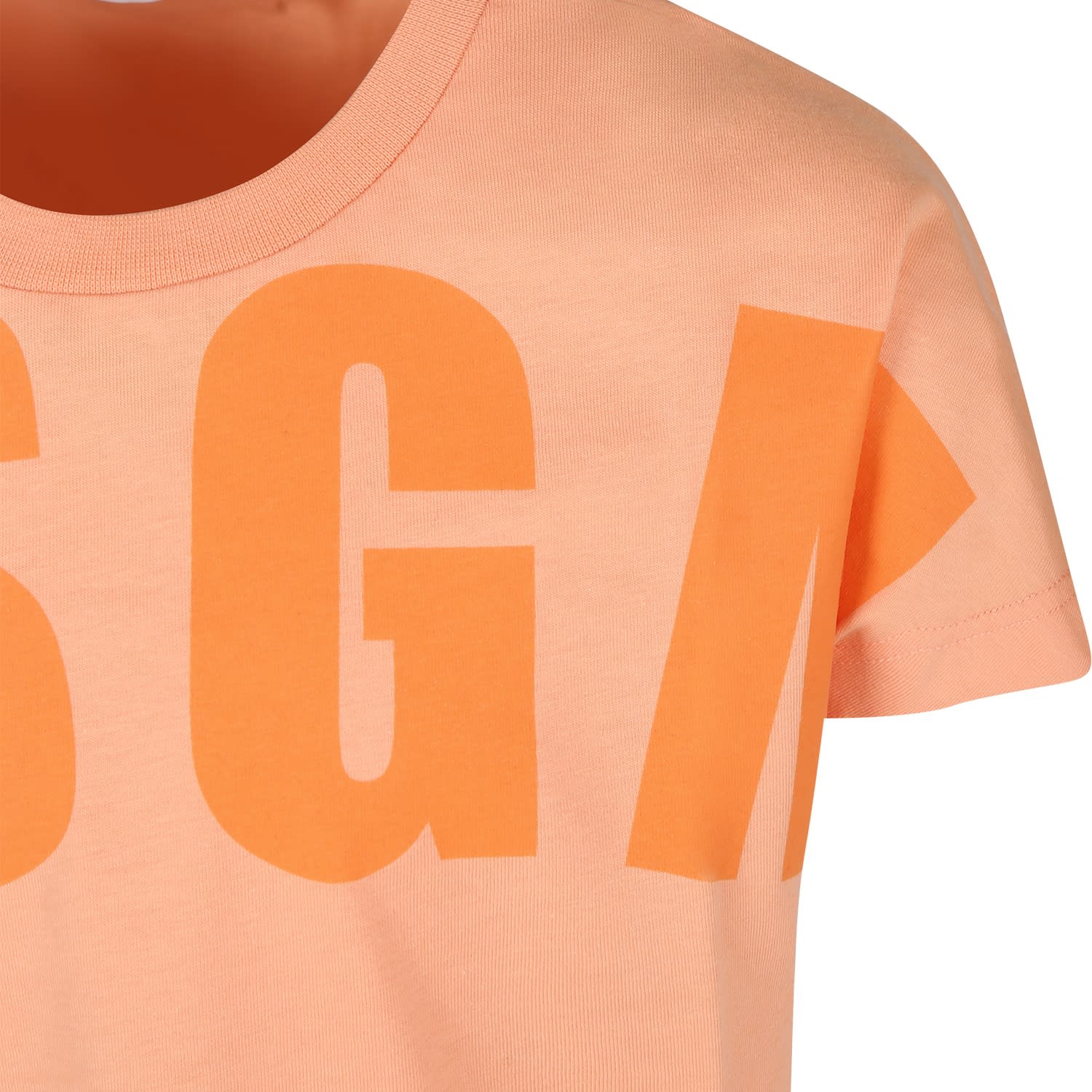 Shop Msgm Orange T-shirt For Kids With Logo In White