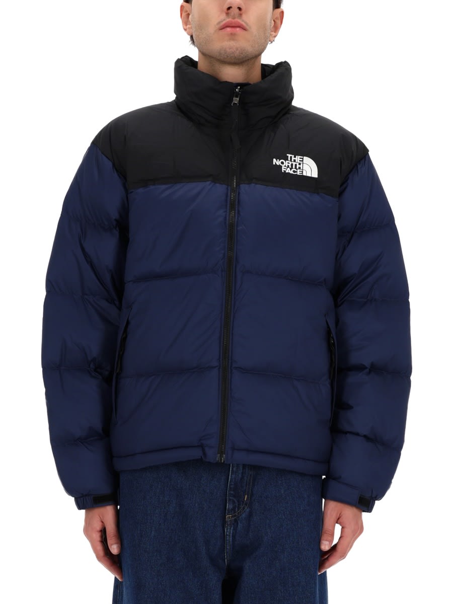 The North Face Padded High-collar Down Jacket With Detachable Hood In Blue