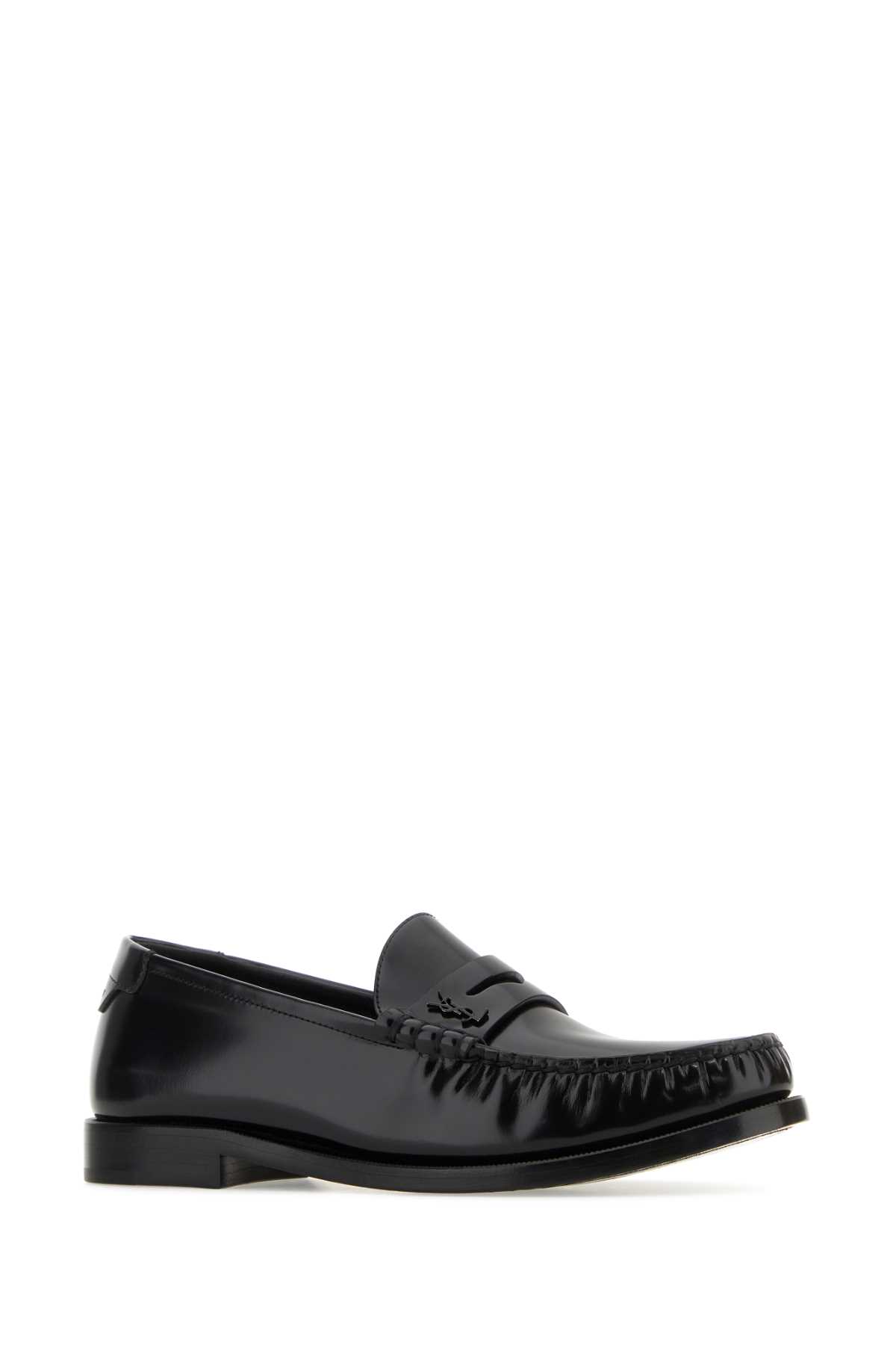 Shop Saint Laurent Black Leather Loafers